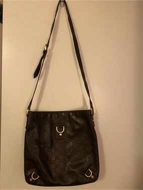 Gucci Dark Brown Leather Shoulder Bag with Silver Hardware